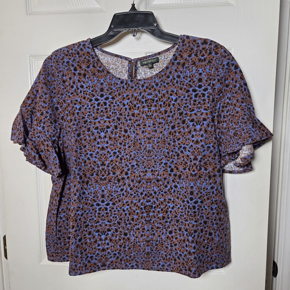 For Cynthia sz XL short ruffle slv top geo print linen/viscose casual boho